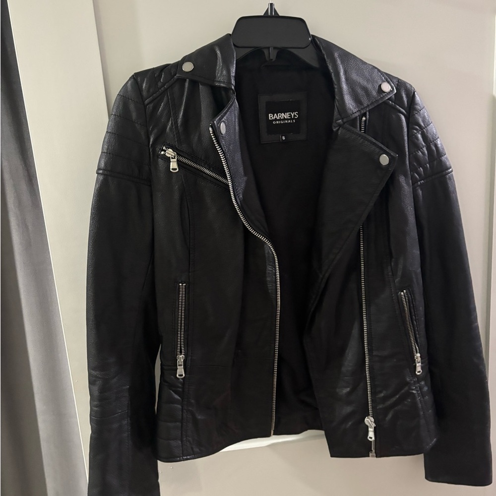 Barneys New York Black Leather Biker Jacket